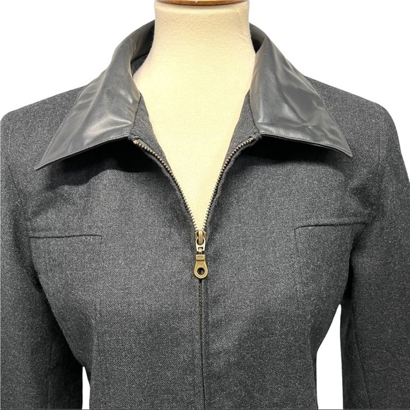 Sandro Wool Black Zip Front Jacket Vegan Leather Trim - Picture 3 of 13